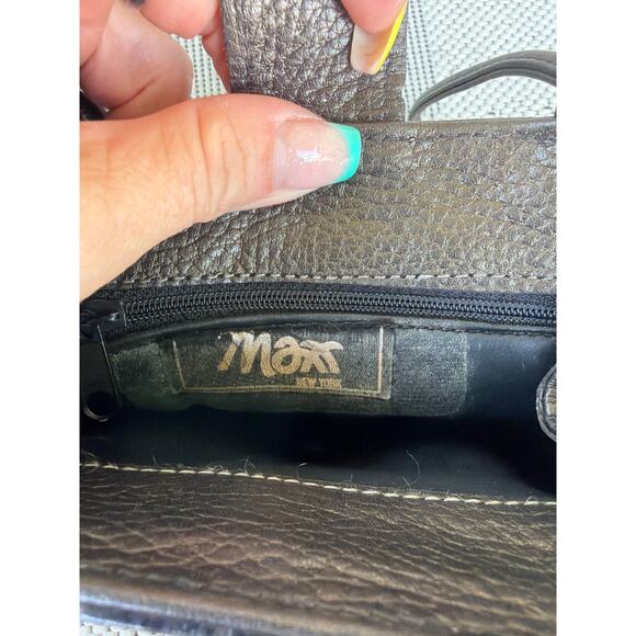 Vintage MAXX New York Croc-Embossed Shoulder Bag Brown 90s Pebbled Leather Y2K - Picture 2 of 7